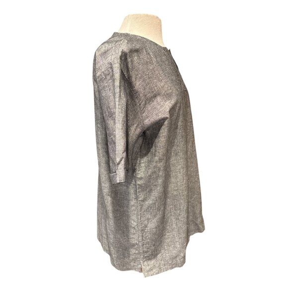 Loose-Fit Gray Split Neck Cotton Shirt By Trafaluc Denimwear - Picture 4 of 8